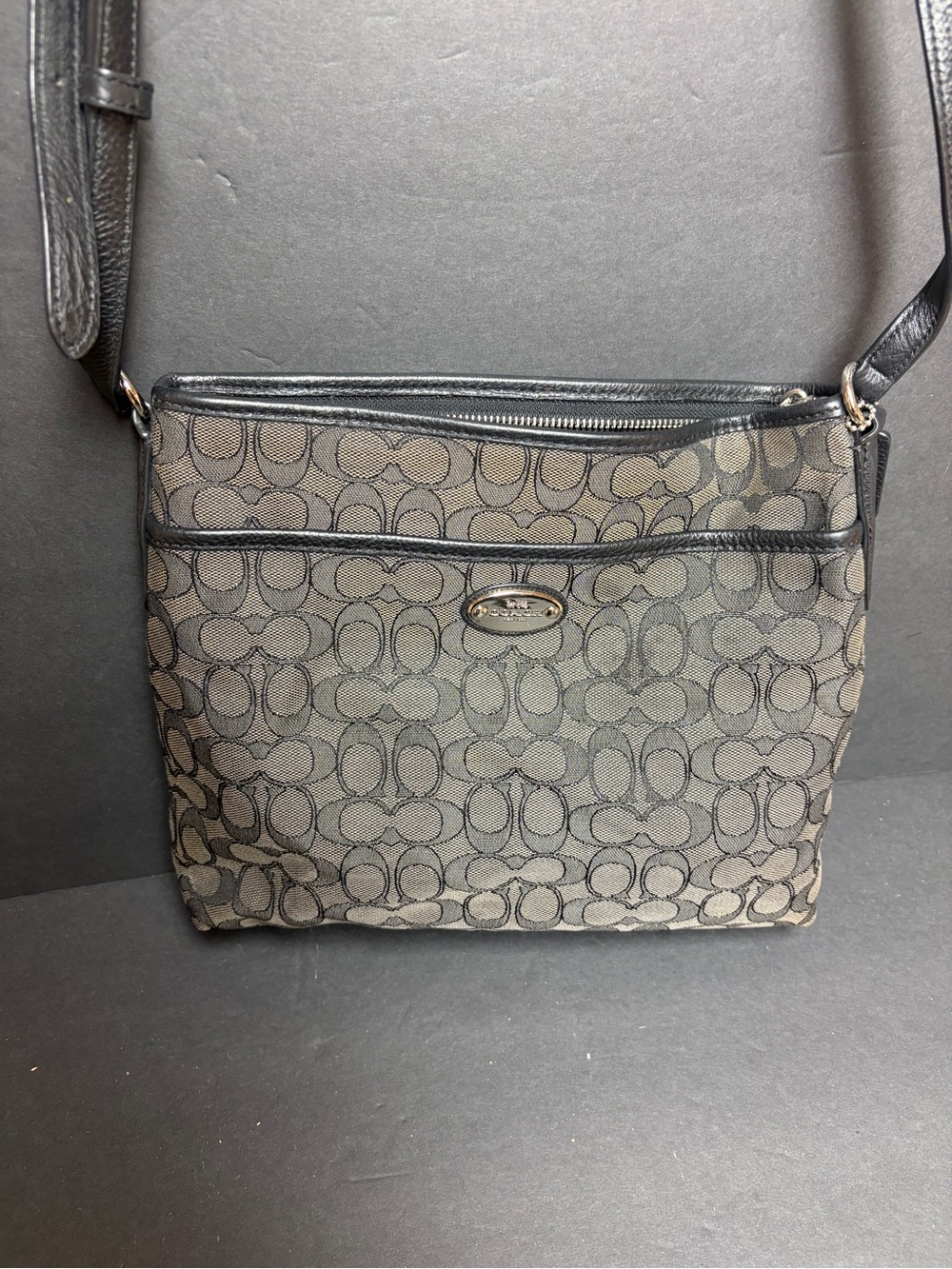 Coach Mini Crossbody Bag in Black and Gray Signature Print